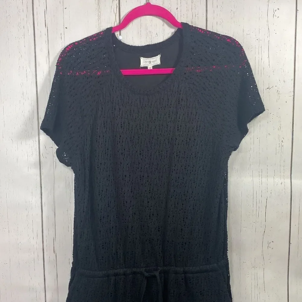 Lou & Grey Womens Black Mesh Elastic Waist Dress Swim Coverup
